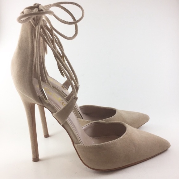 💋Lulu’s Stilletto’s Nude Suede Lace-Up Reposh! - Picture 1 of 7